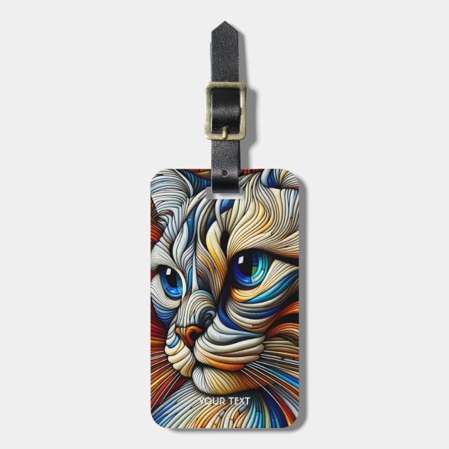 Fantasy Cute Art Deco Cat Luggage Tag (Front Vertical)