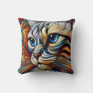 Fantasy Cute Art Deco Cat Throw Pillow