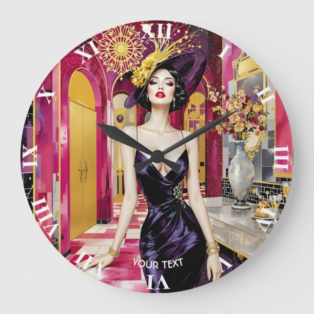Fantasy Cute Art Deco Lady Large Clock (Front)