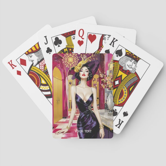 Fantasy Cute Art Deco Lady Poker Cards (Back)