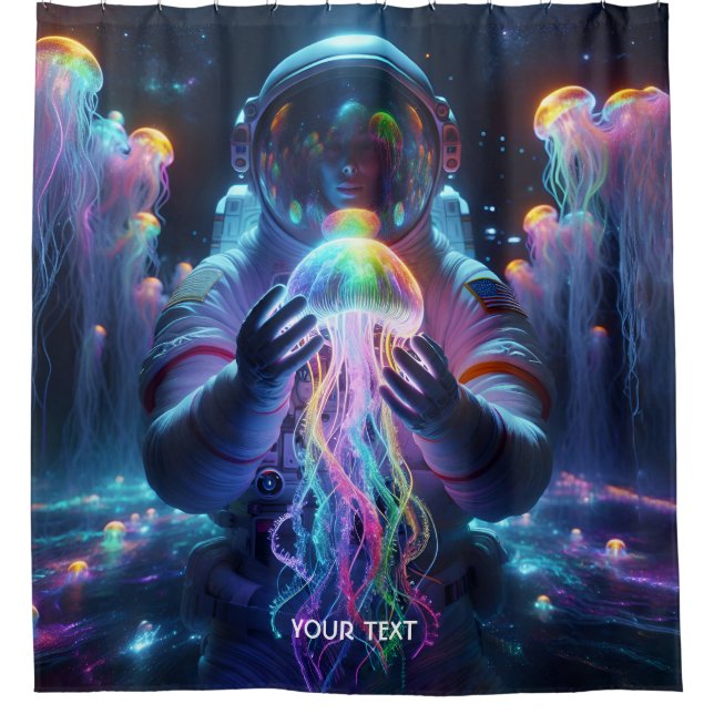 Fantasy Cute Astronaut Jellyfish Space Shower Curtain (Front)