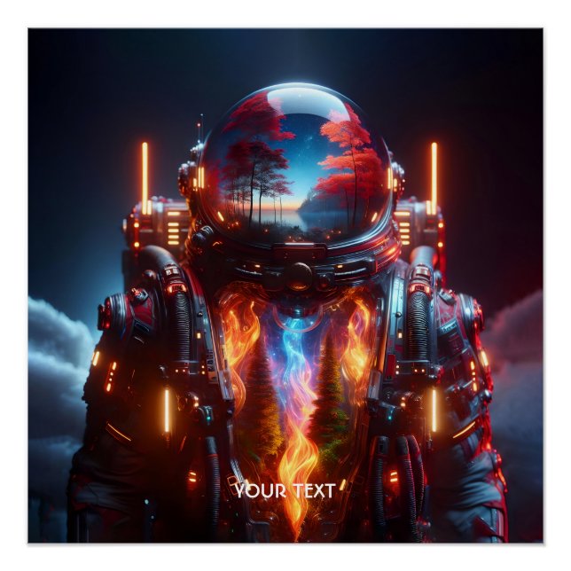 Fantasy Cute Astronaut Landscape Fire Poster (Front)