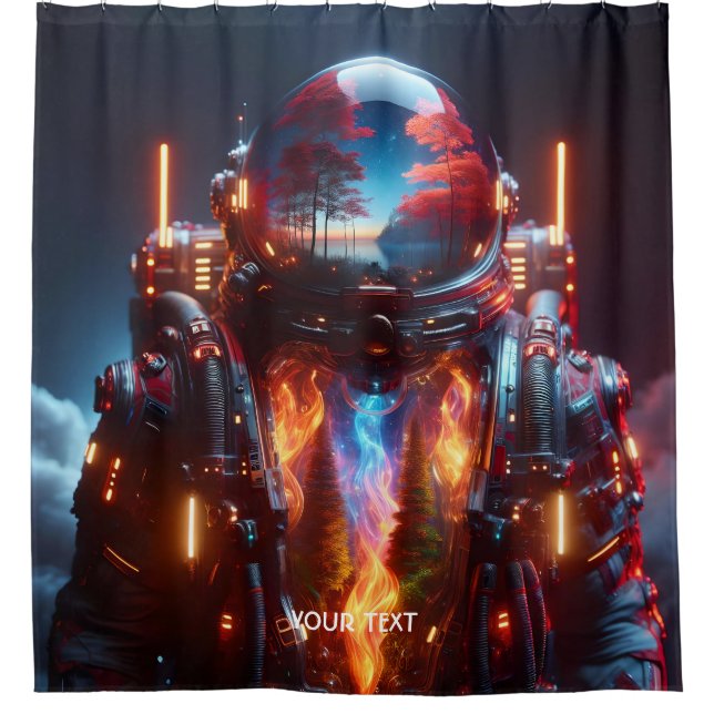 Fantasy Cute Astronaut Landscape Fire Shower Curtain (Front)