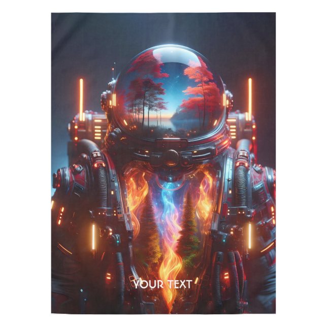 Fantasy Cute Astronaut Landscape Fire Tablecloth (Front)