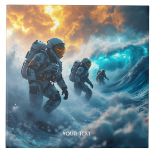 Fantasy Cute Astronauts Storm Sea Ceramic Tile