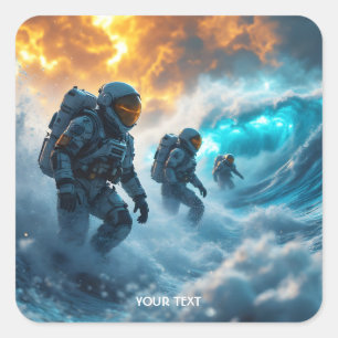 Fantasy Cute Astronauts Storm Sea Square Sticker
