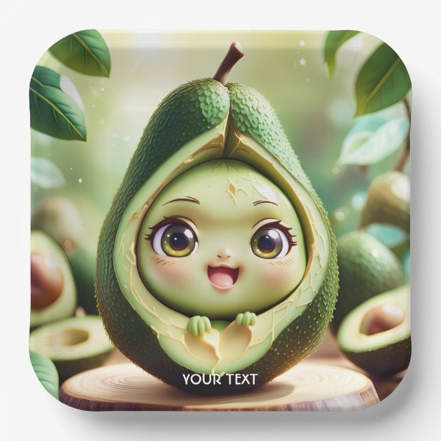 Fantasy Cute Avocado Smile Eyes Paper Plates (Front)