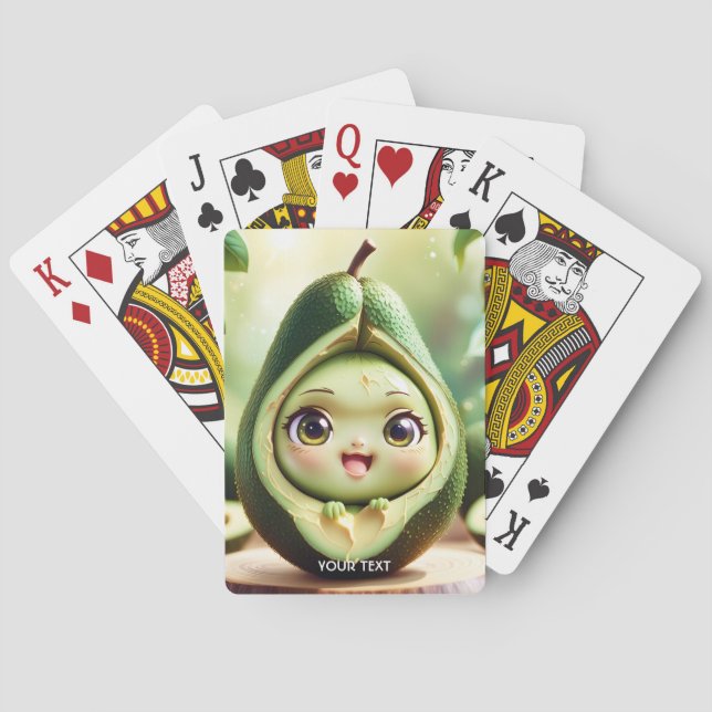 Fantasy Cute Avocado Smile Eyes Poker Cards (Back)