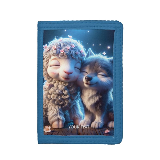 Fantasy Cute Babies Sheep Wolf Trifold Wallet (Front Vertical)