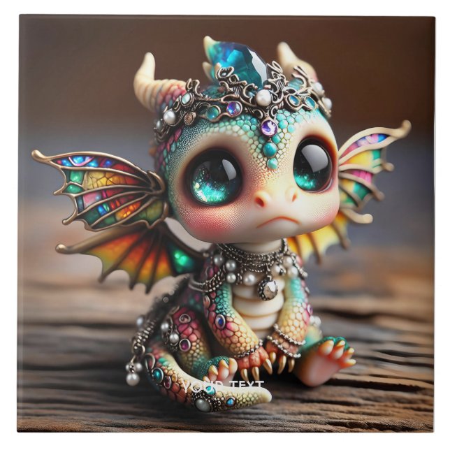 Fantasy Cute Baby Dragon Glass Ceramic Tile (Front)