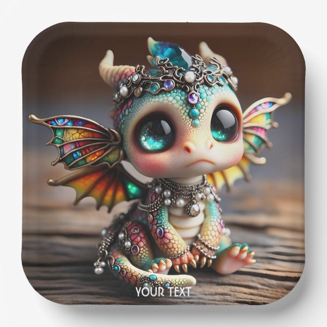 Fantasy Cute Baby Dragon Glass Paper Plates (Front)