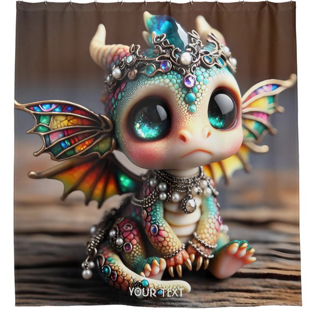 Fantasy Cute Baby Dragon Glass Shower Curtain (Front)