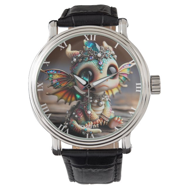 Fantasy Cute Baby Dragon Glass Watch (Front)