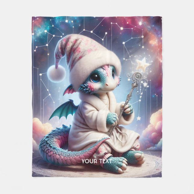 Fantasy Cute Baby Dragon Staff Fleece Blanket (Front)