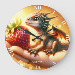 Fantasy Cute  Baby Dragon Strawberry Large Clock