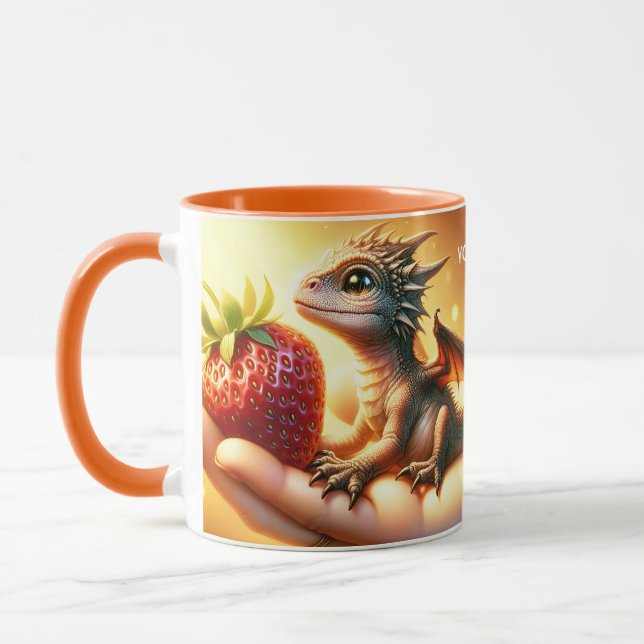 Fantasy Cute  Baby Dragon Strawberry Mug (Left)