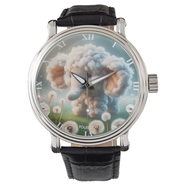 Fantasy Cute Baby Elephant Flowers Watch (Front)