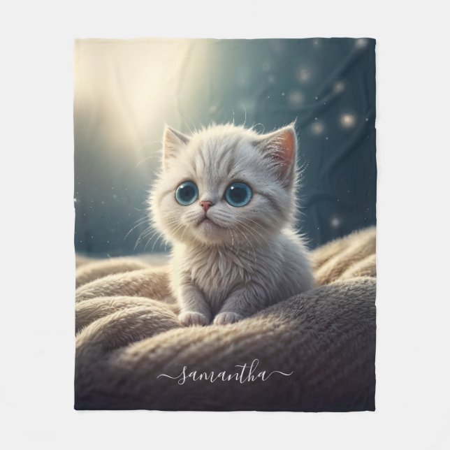 Fantasy Cute Baby Kitty Cat Lover's Personalized Fleece Blanket (Front)