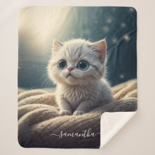 Fantasy Cute Baby Kitty Cat Lover's Personalized Sherpa Blanket