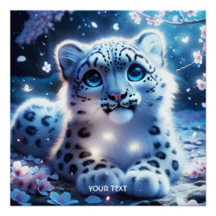 Fantasy Cute Baby Snow Leopard Poster