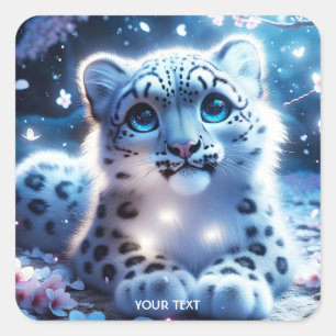 Fantasy Cute Baby Snow Leopard Square Sticker