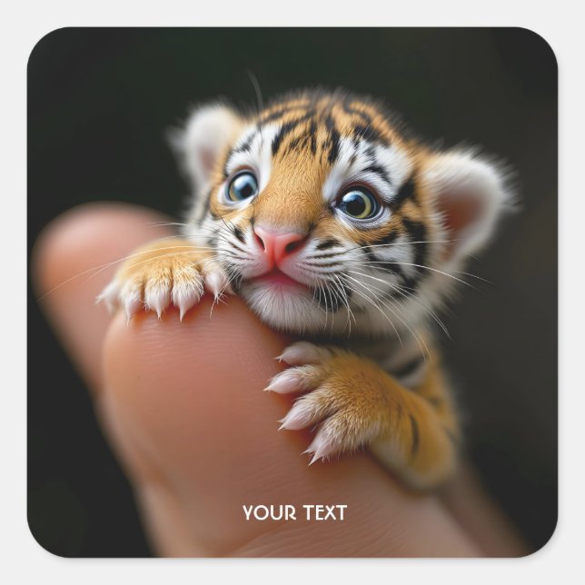 Fantasy Cute Baby Tiger Finger Square Sticker (Front)