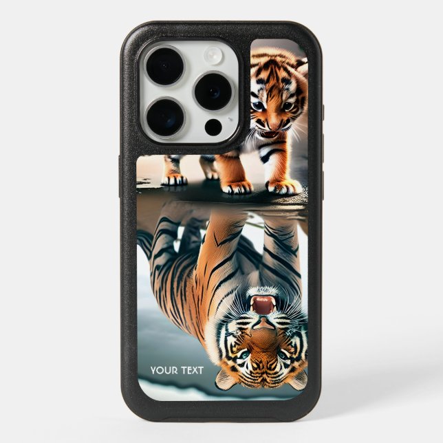 Fantasy Cute Baby Tiger Puddle iPhone 15 Pro Case (Back)