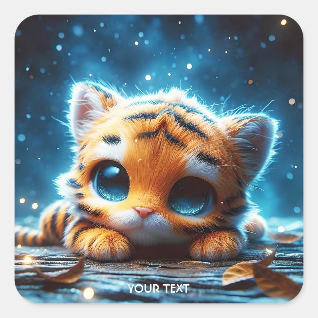 Fantasy Cute Baby Tiger Stars Square Sticker (Front)
