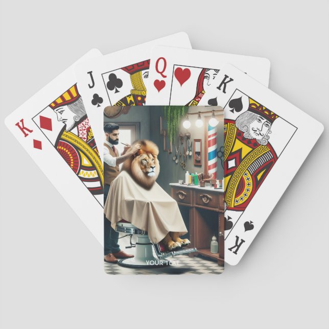 Fantasy Cute Barber Lion Haircut Poker Cards (Back)