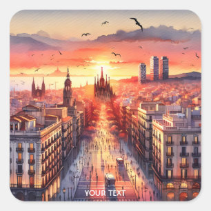 Fantasy Cute Barcelona Sunset View Square Sticker