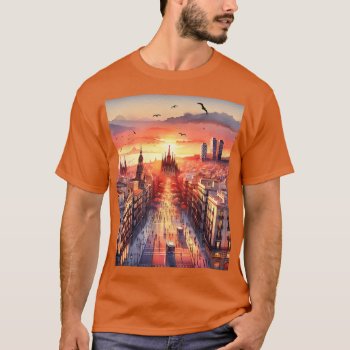 Fantasy Cute Barcelona Sunset View  T-shirt by HumusInPita at Zazzle