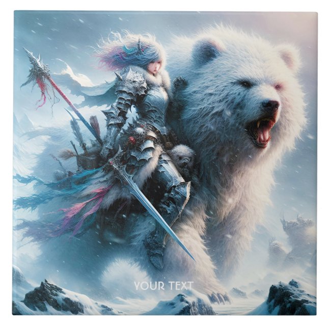 Fantasy Cute Bear Female Warrior Ceramic Tile (Front)