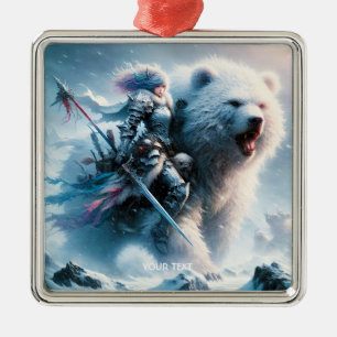 Fantasy Cute Bear Female Warrior Metal Ornament