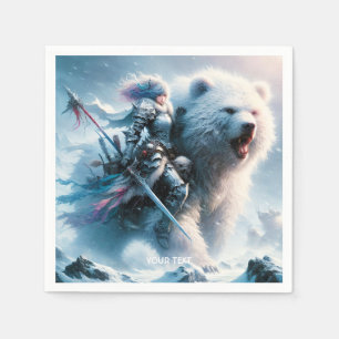 Fantasy Cute Bear Female Warrior Napkins