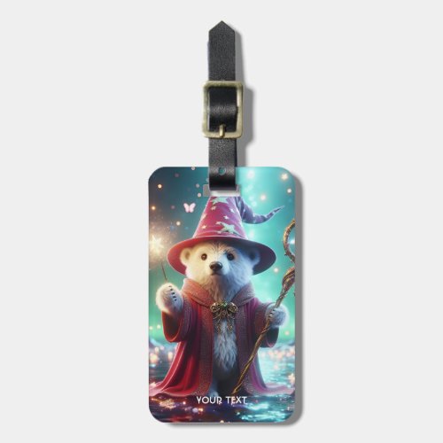 Fantasy Cute Bear Wizard Staff Luggage Tag