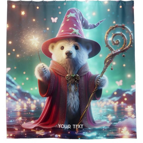 Fantasy Cute Bear Wizard Staff Shower Curtain