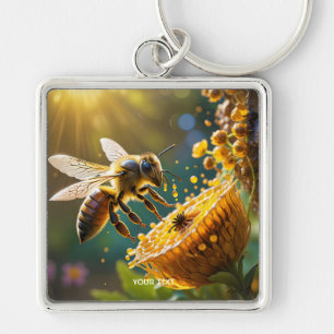 Fantasy Cute Bee Flowers Sun Keychain