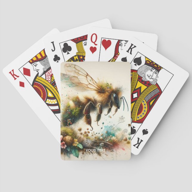 Fantasy Cute Bee Watercolor Flowers Poker Cards (Back)