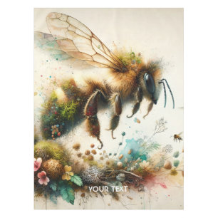 Fantasy Cute Bee Watercolor Flowers Tablecloth
