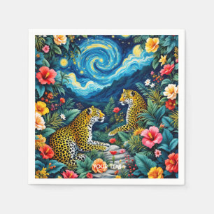 Fantasy Cute Big Cats Flowers Napkins