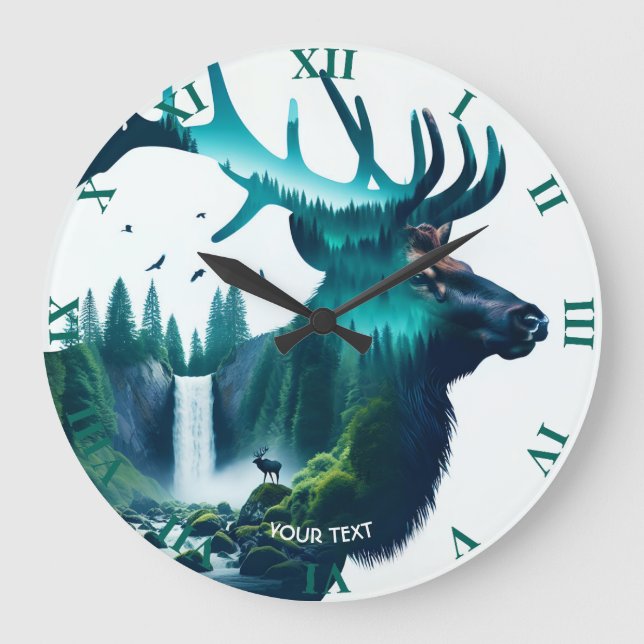Fantasy Cute Big Elk Landscape Large Clock (Front)