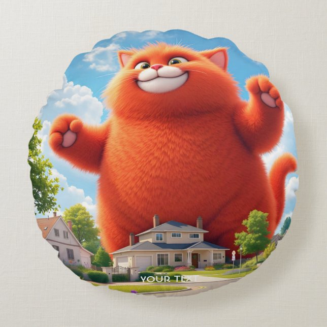 Fantasy Cute Big Orange Cat Round Pillow (Front)