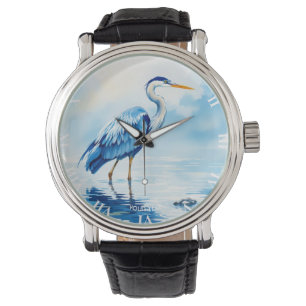 Fantasy Cute Bird Blue Watercolor Watch