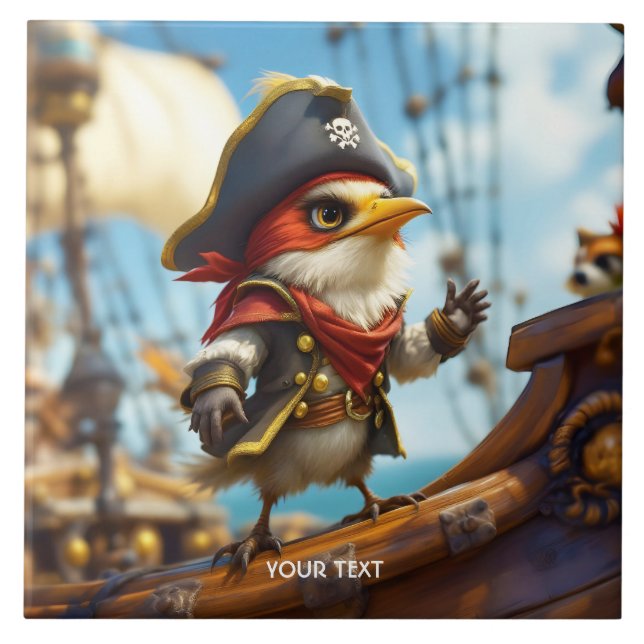 Fantasy Cute Bird Captain Pirate Ceramic Tile (Front)