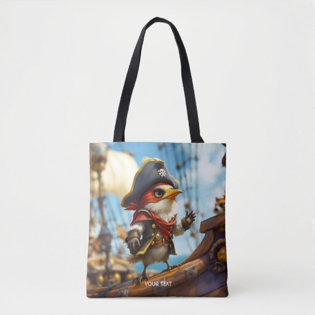 Fantasy Cute Bird Captain Pirate Tote Bag (Front)
