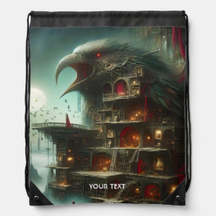 Fantasy Cute Bird House Library Drawstring Bag