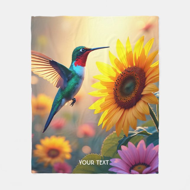 Fantasy Cute Bird Sunflower Flowers Fleece Blanket (Front)