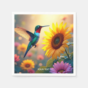 Fantasy Cute Bird Sunflower Flowers Napkins
