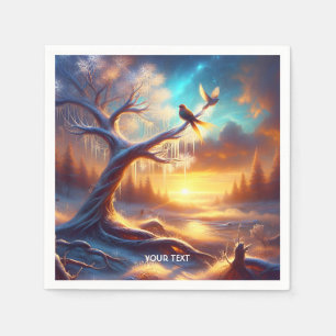 Fantasy Cute Birds Sunset Tree Napkins