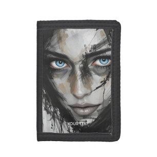 Fantasy Cute Black Blue Girl Tri-fold Wallet